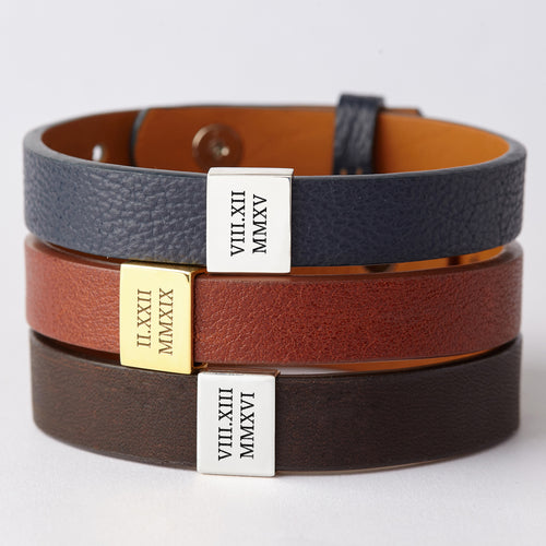 GL™ Custom Leather Bracelet Roman Numerals