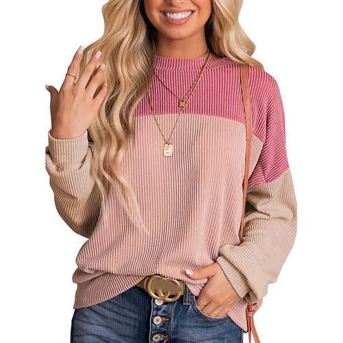 GL™ Women's Knitted Color Block Crewneck Casual Pullover Top