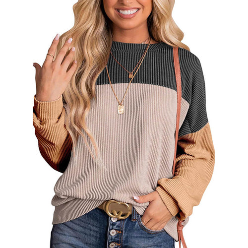 GL™ Women's Knitted Color Block Crewneck Casual Pullover Top