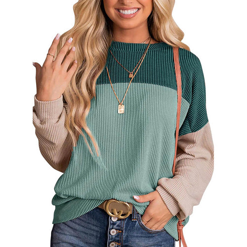 GL™ Women's Knitted Color Block Crewneck Casual Pullover Top