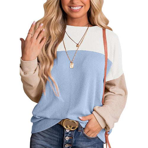 GL™ Women's Knitted Color Block Crewneck Casual Pullover Top