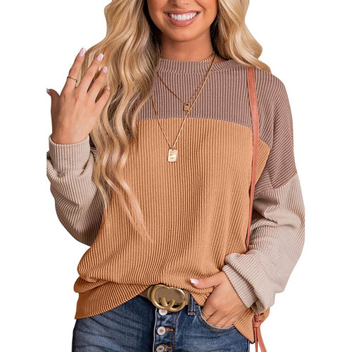 GL™ Women's Knitted Color Block Crewneck Casual Pullover Top